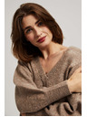 Moodo Temno béžen pulover z V-izrezom Moodo