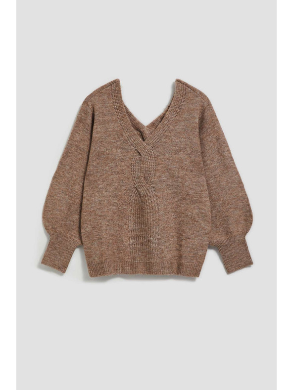 Moodo Temno béžen pulover z V-izrezom Moodo