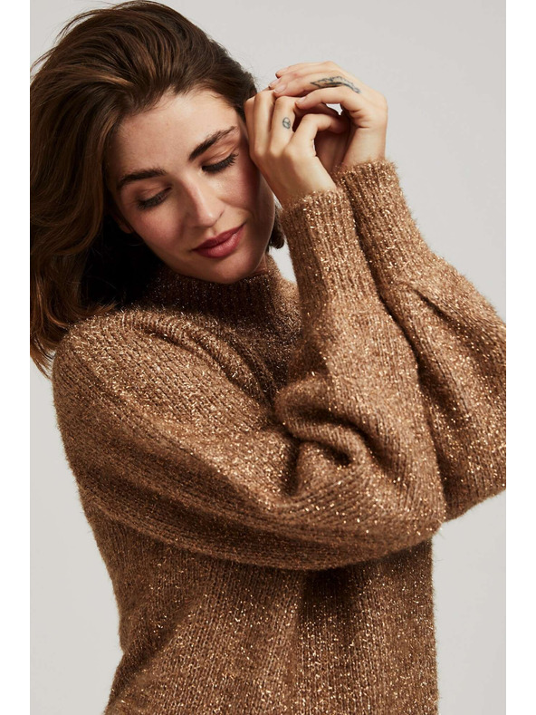 Moodo Béžev pulover z rolakom z metalnim thread-om Moodo