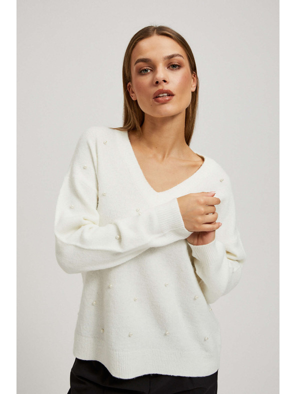Moodo Pulover z V-izrezom in biserno ogrlico Moodo
