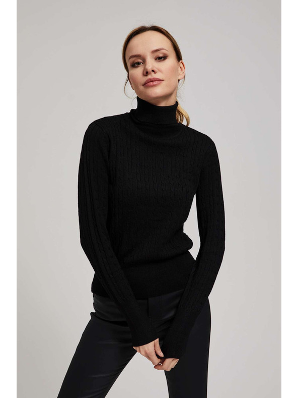 Moodo Tanek črn pulover z rolakom Moodo