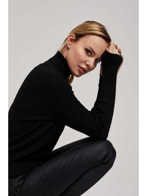 Moodo Tanek črn pulover z rolakom Moodo