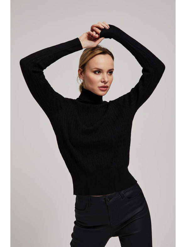 Moodo Tanek črn pulover z rolakom Moodo