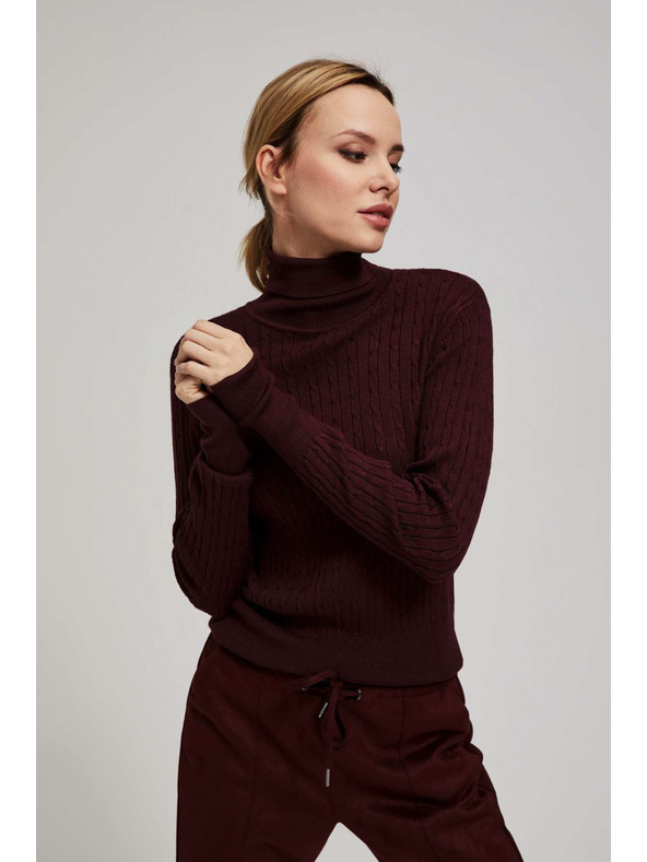 Moodo Tanek kostanjevo rjav pulover z rolakom Moodo