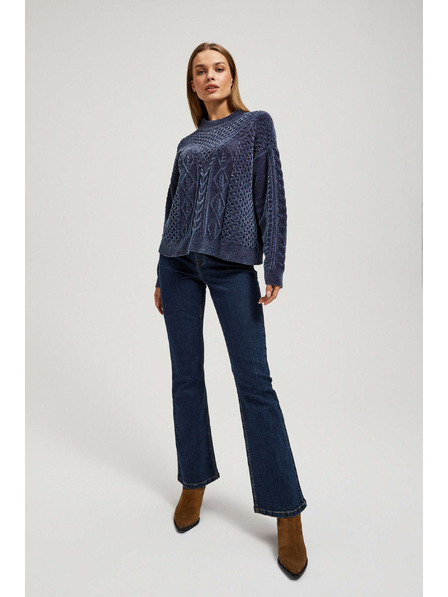 Moodo Temno moder pulover z okrasnim pletenjem Moodo