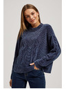 Moodo Temno moder pulover z okrasnim pletenjem Moodo