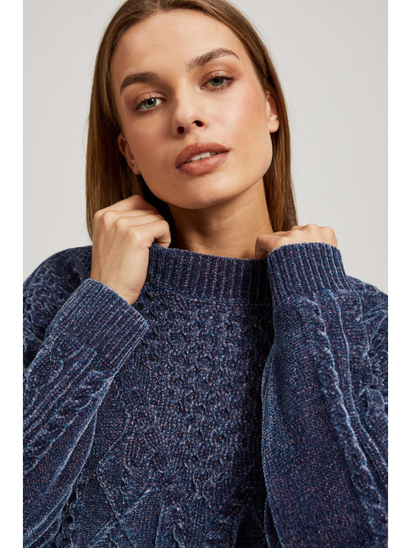 Moodo Temno moder pulover z okrasnim pletenjem Moodo