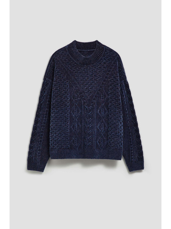 Moodo Temno moder pulover z okrasnim pletenjem Moodo