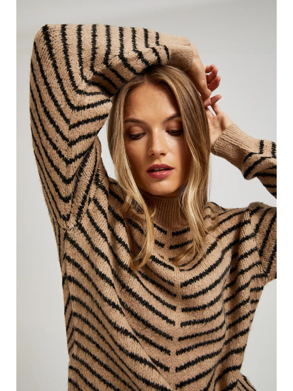 Moodo Béžno-črn pulover s črtami Moodo