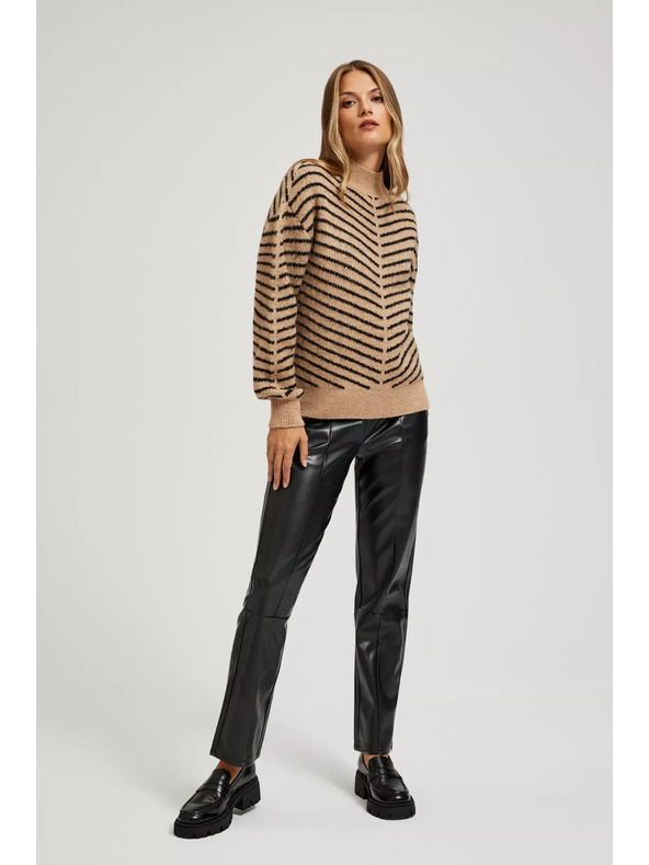 Moodo Béžno-črn pulover s črtami Moodo