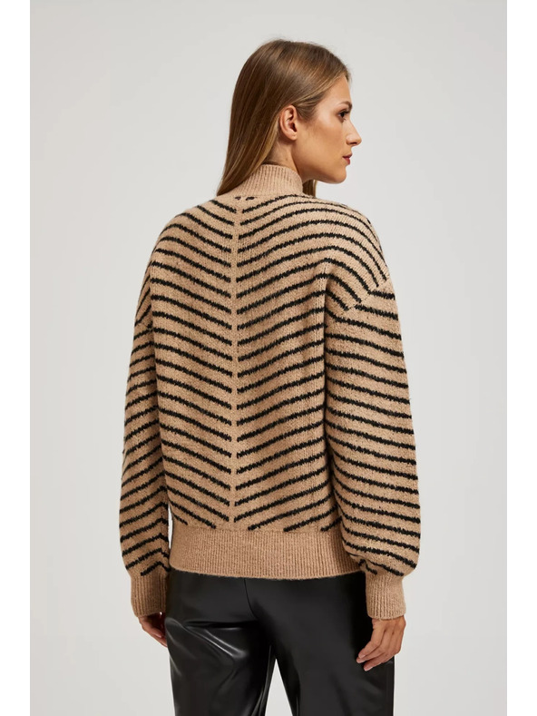 Moodo Béžno-črn pulover s črtami Moodo