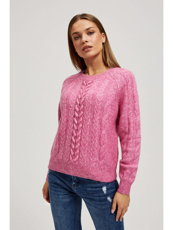 Moodo Fuksijski pulover z okrasnim pletenjem Moodo