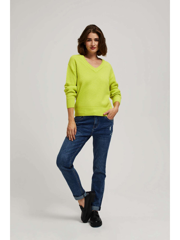 Moodo Limetkin pulover z V-izrezom Moodo