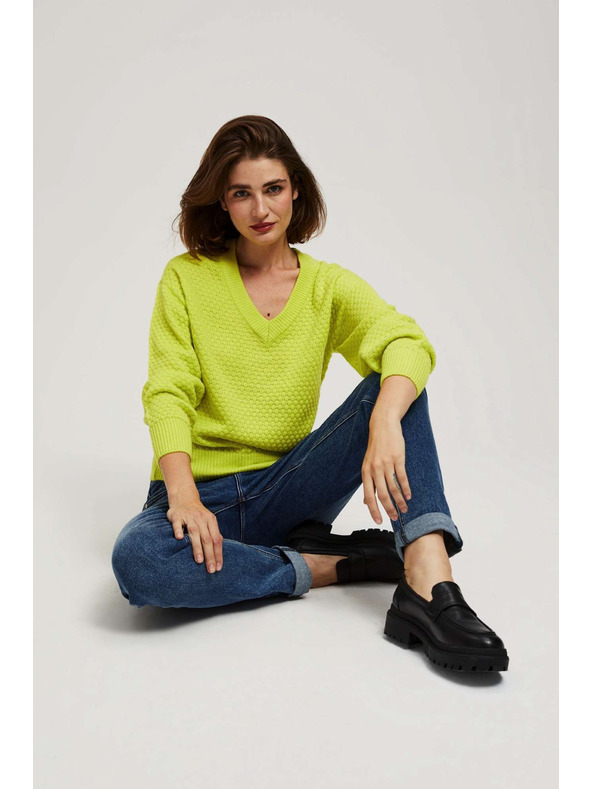 Moodo Limetkin pulover z V-izrezom Moodo