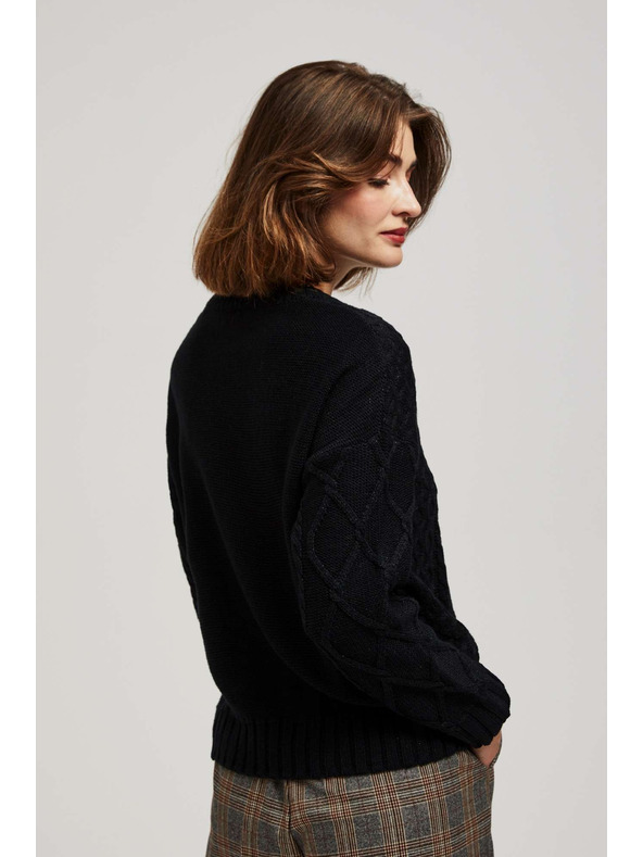 Moodo Črn pulover z okrasnim pletenjem in dolgimi rokavi Moodo