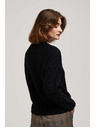 Moodo Črn pulover z okrasnim pletenjem in dolgimi rokavi Moodo