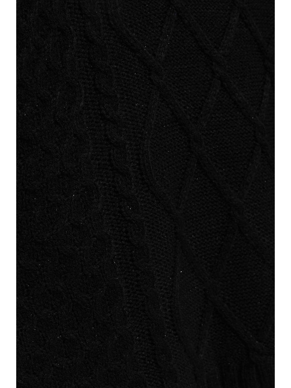 Moodo Črn pulover z okrasnim pletenjem in dolgimi rokavi Moodo