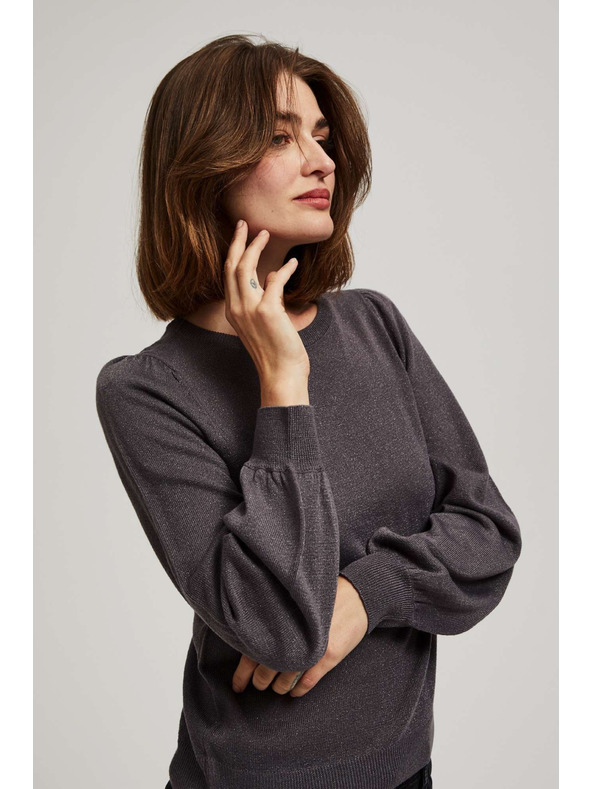 Moodo Pulover z napihnjeni rokavi in metalnim thread-om Moodo