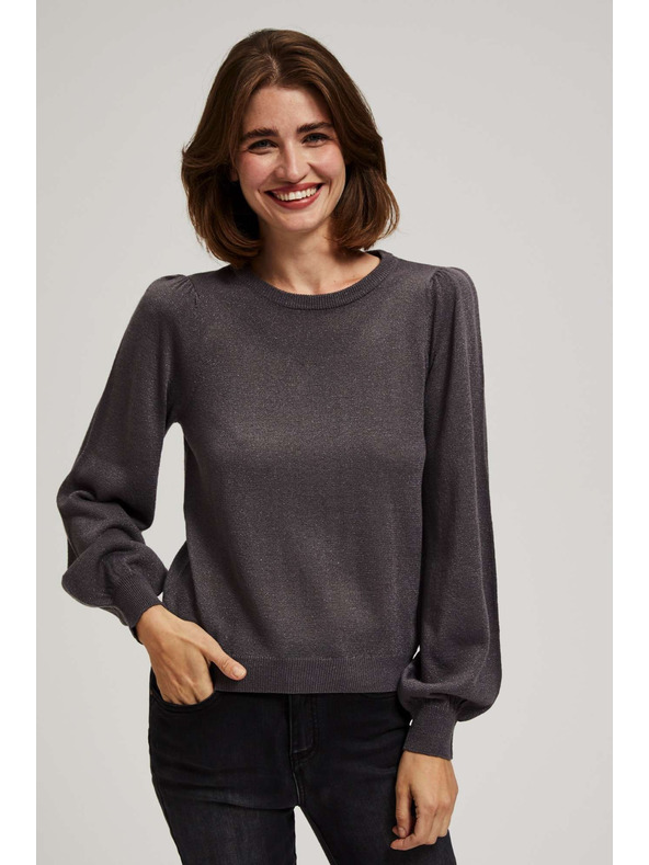 Moodo Pulover z napihnjeni rokavi in metalnim thread-om Moodo