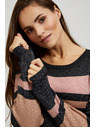 Moodo Črn pulover s črtami, z metalnim thread-om in okroglim izrezom Moodo