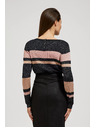 Moodo Črn pulover s črtami, z metalnim thread-om in okroglim izrezom Moodo