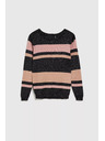 Moodo Črn pulover s črtami, z metalnim thread-om in okroglim izrezom Moodo