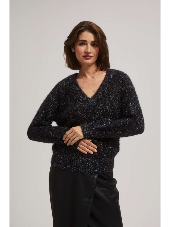 Moodo Pulover z V-izrezom in metalnim nitkom Moodo