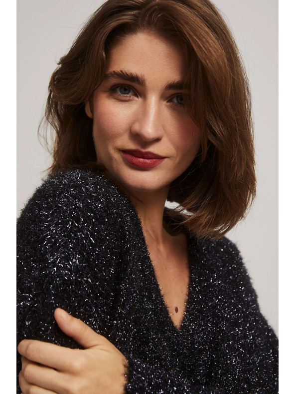 Moodo Pulover z V-izrezom in metalnim nitkom Moodo