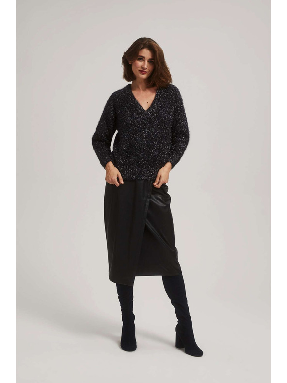 Moodo Pulover z V-izrezom in metalnim nitkom Moodo