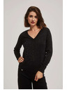 Moodo Črn pulover z metalnim vlaknom in V-izrezom Moodo