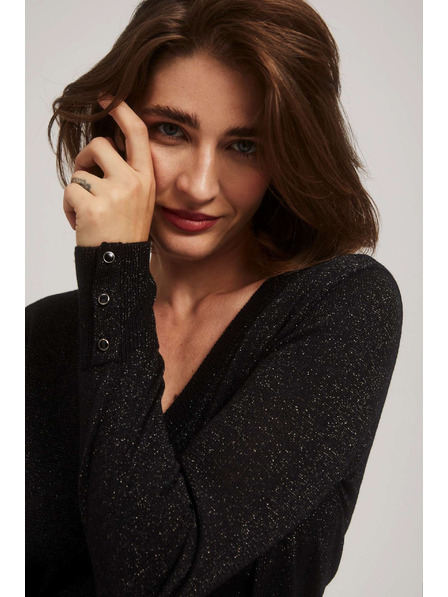 Moodo Črn pulover z metalnim vlaknom in V-izrezom Moodo