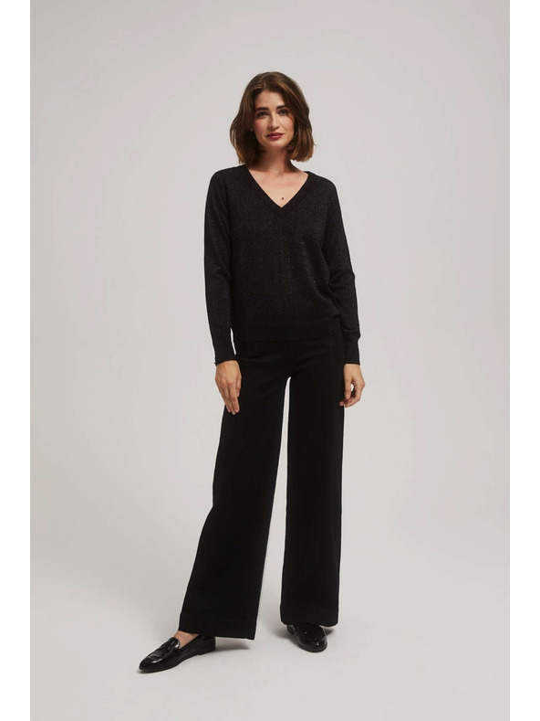 Moodo Črn pulover z metalnim vlaknom in V-izrezom Moodo