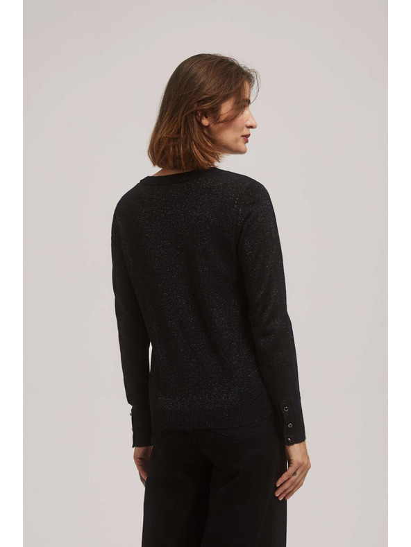 Moodo Črn pulover z metalnim vlaknom in V-izrezom Moodo