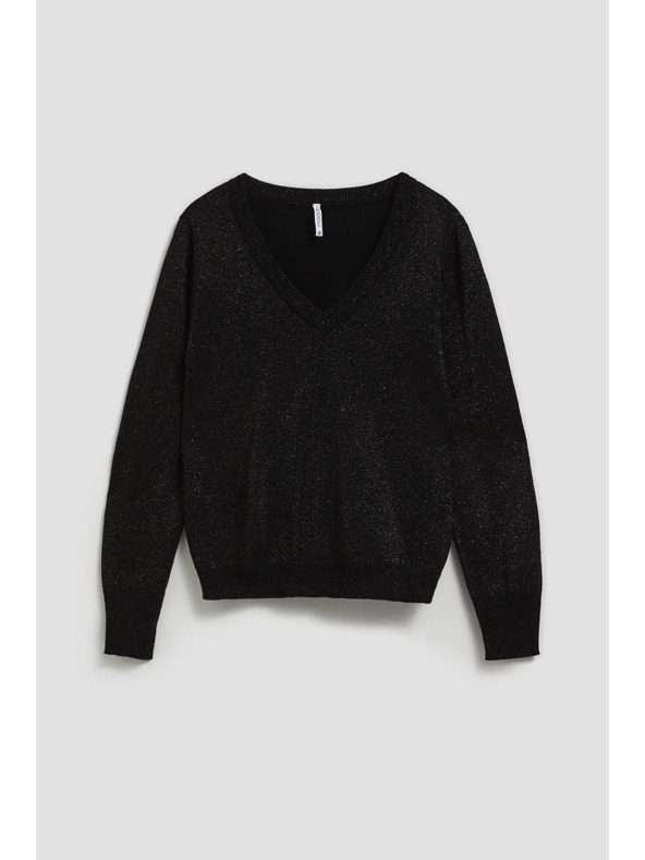 Moodo Črn pulover z metalnim vlaknom in V-izrezom Moodo