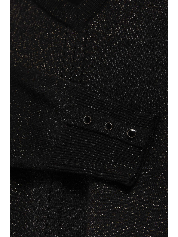 Moodo Črn pulover z metalnim vlaknom in V-izrezom Moodo