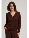Moodo Rjav pulover z metalnim vlaknom in V-izrezom Moodo