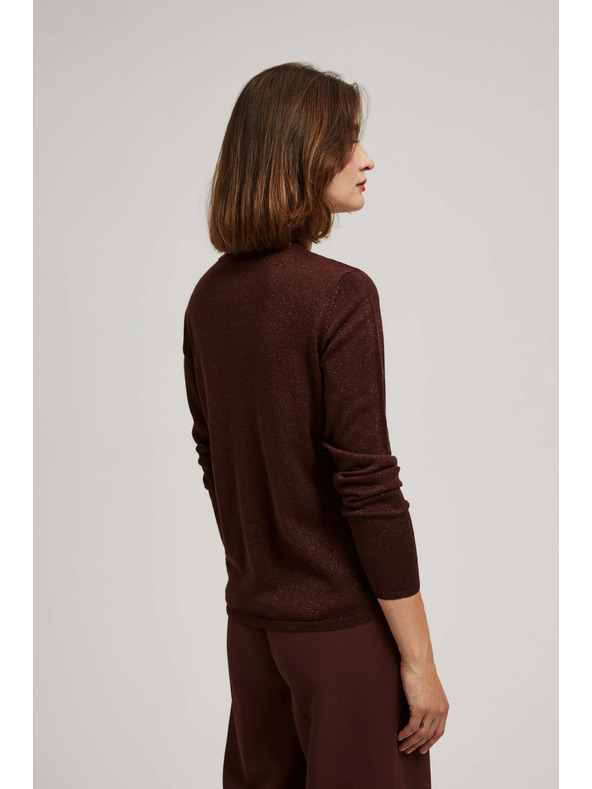 Moodo Rjav pulover z metalnim vlaknom in V-izrezom Moodo