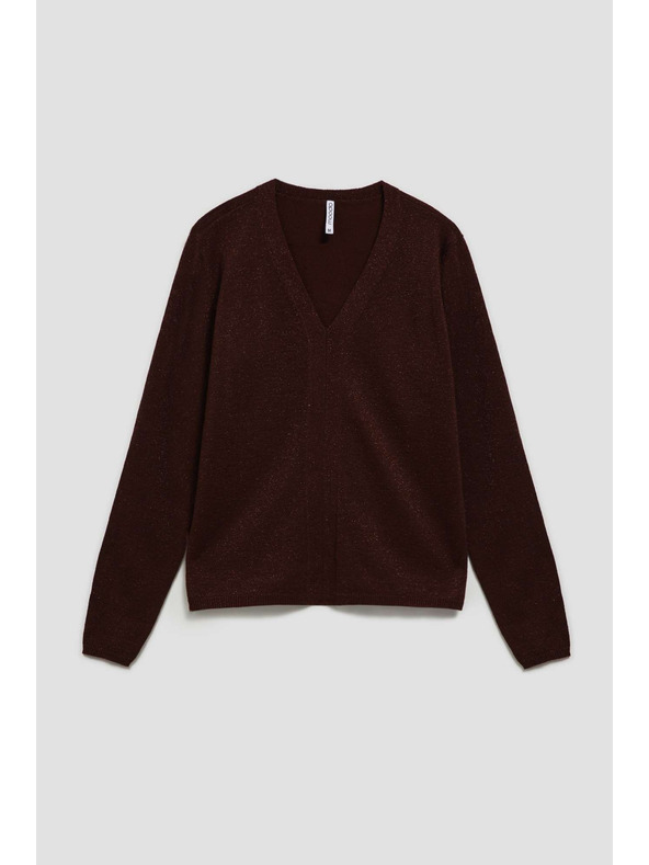 Moodo Rjav pulover z metalnim vlaknom in V-izrezom Moodo