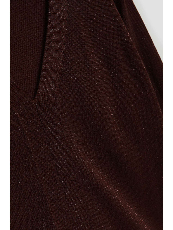 Moodo Rjav pulover z metalnim vlaknom in V-izrezom Moodo