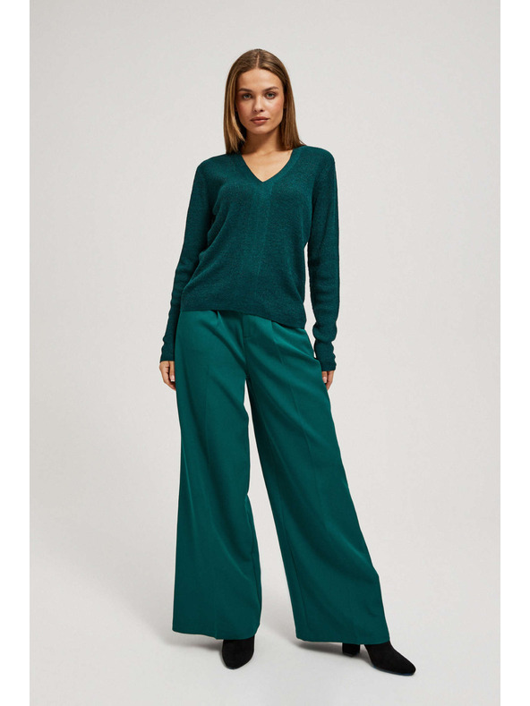 Moodo Oprijemljiv pulover z V-izrezom smaragden Moodo