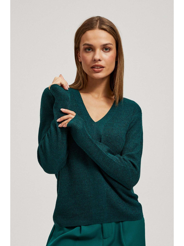 Moodo Oprijemljiv pulover z V-izrezom smaragden Moodo