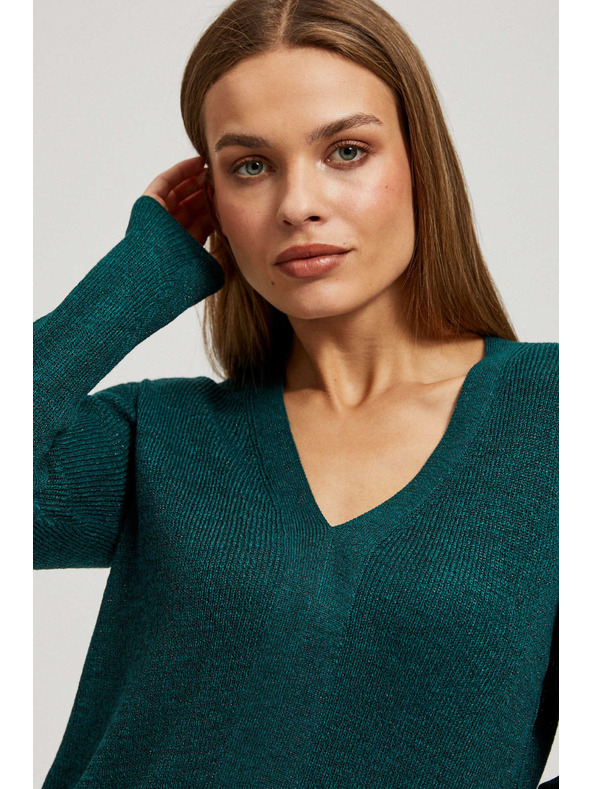 Moodo Oprijemljiv pulover z V-izrezom smaragden Moodo