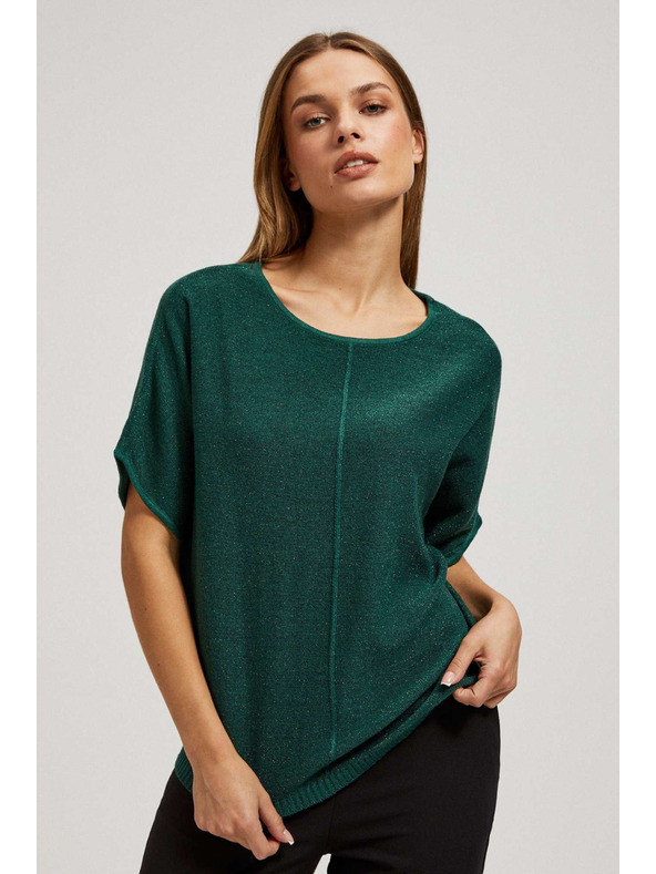 Moodo Oversized pulover z metalnim nitkom smaragden Moodo