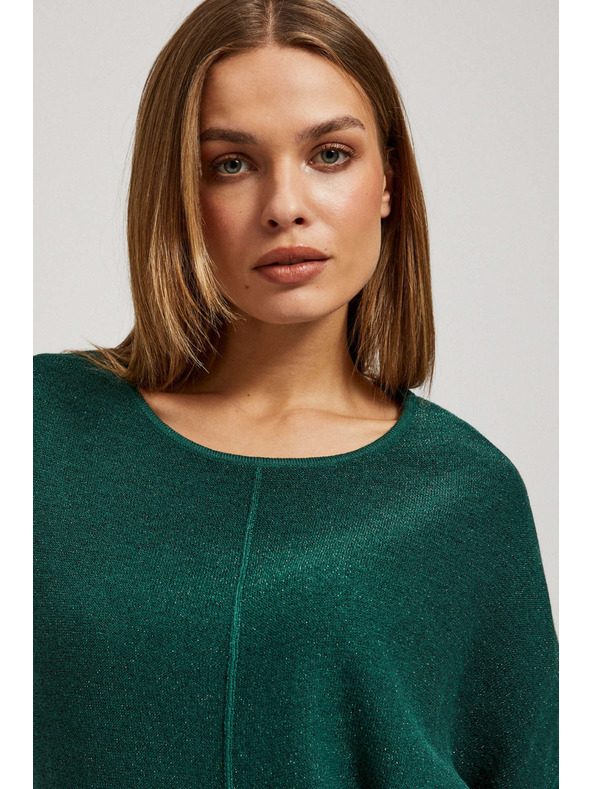 Moodo Oversized pulover z metalnim nitkom smaragden Moodo
