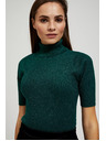 Moodo Pulover z ovratnikom, okrašen z metalnim nitkom smaragden Moodo