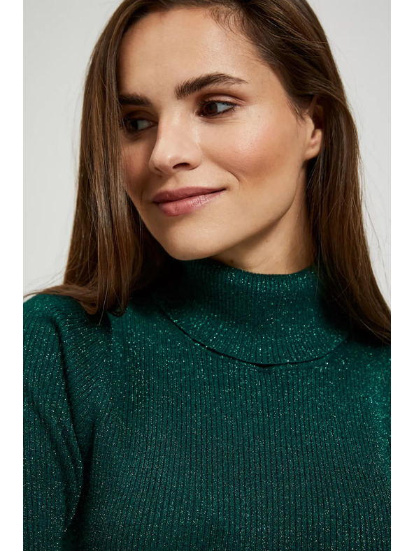 Moodo Pulover z ovratnikom, okrašen z metalnim nitkom smaragden Moodo
