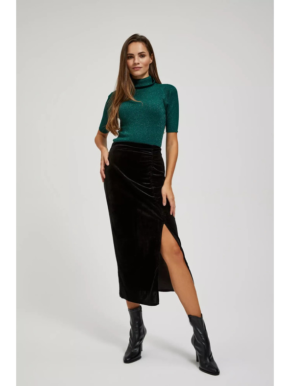 Moodo Pulover z ovratnikom, okrašen z metalnim nitkom smaragden Moodo