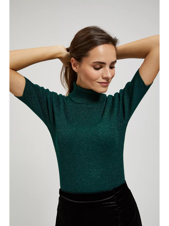 Moodo Pulover z ovratnikom, okrašen z metalnim nitkom smaragden Moodo