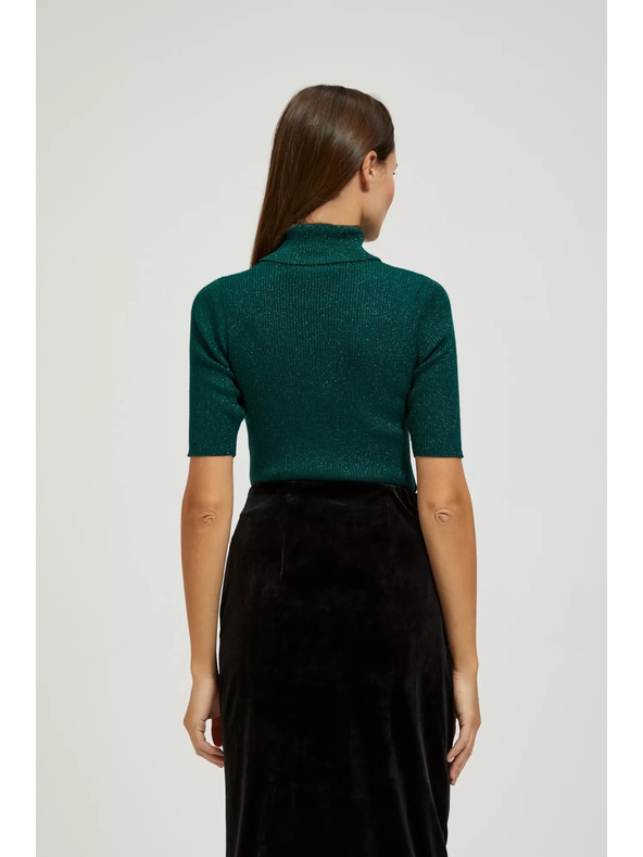 Moodo Pulover z ovratnikom, okrašen z metalnim nitkom smaragden Moodo