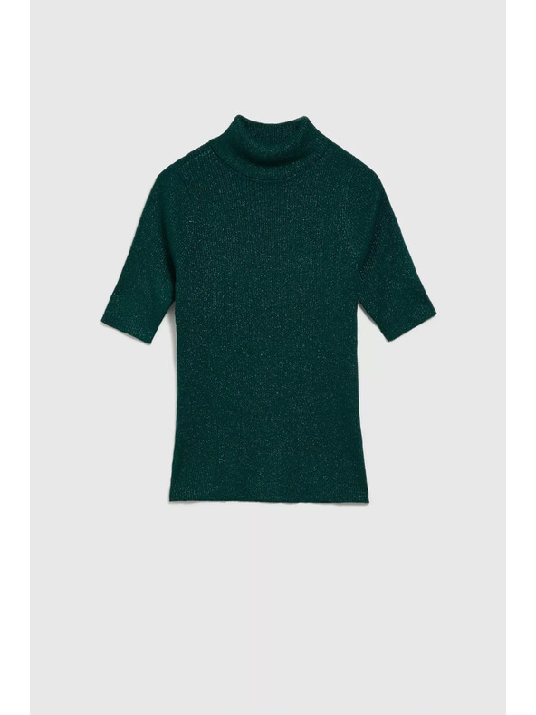 Moodo Pulover z ovratnikom, okrašen z metalnim nitkom smaragden Moodo